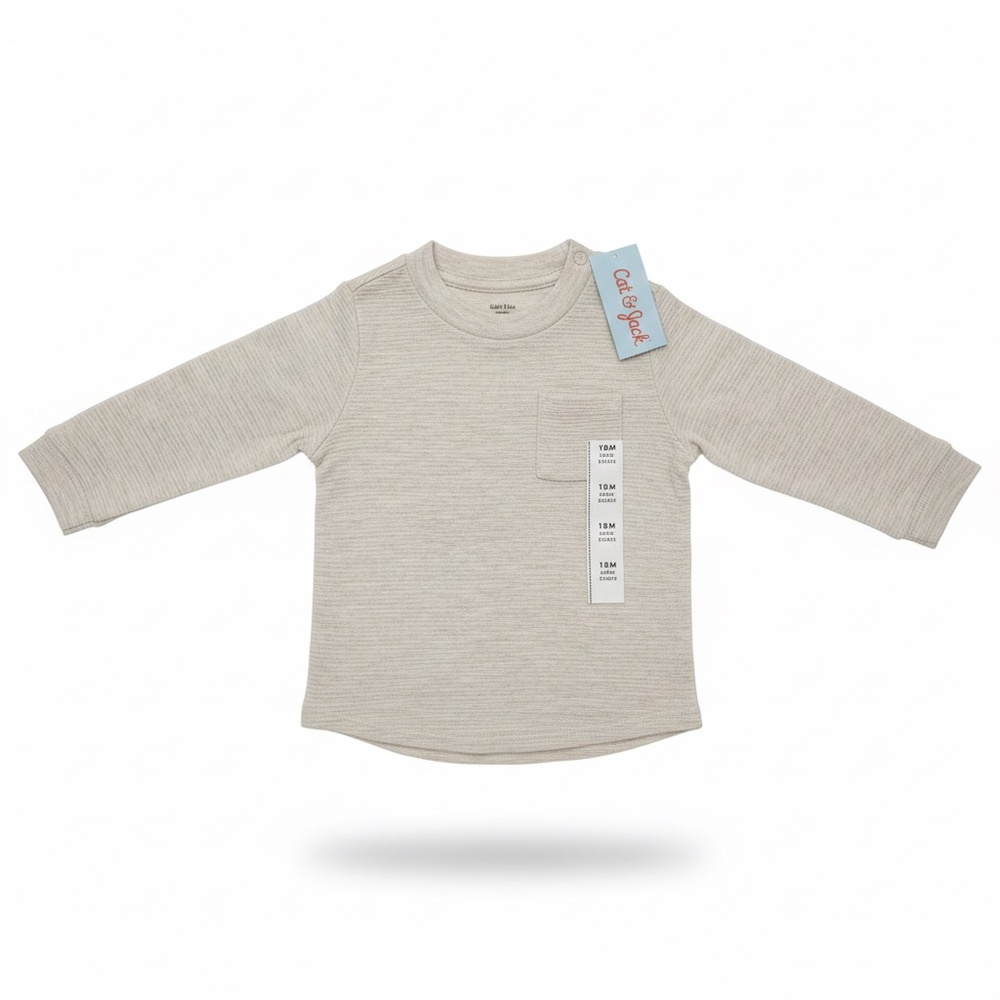 🏷️ NWT Cat & Jack Toddler Textured Long-Sleeve Pocket Tee - Oatmeal - 18M ☁️